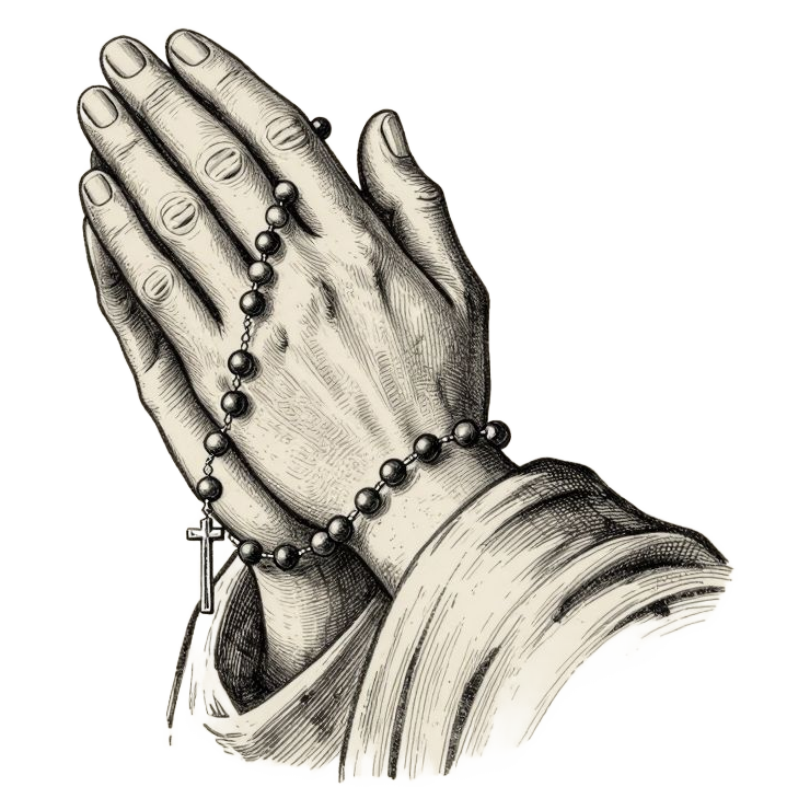 Hands in prayer with a rosary